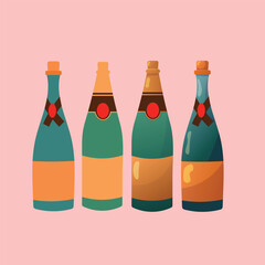 Bottle of champagne, isolated on a rose background 
