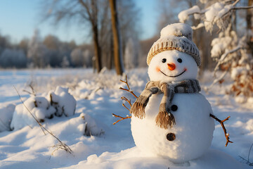 Obraz premium Created with generative ai technology image funny white snowman creation of family parents children playing in snow
