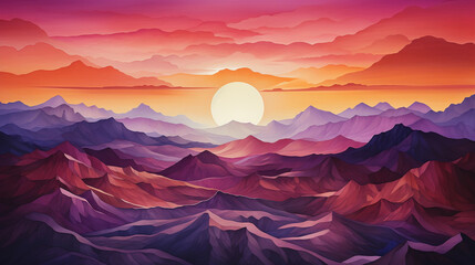 Serene Sunset Behind Mountain Range: A Close-Up Moment of Tranquility and Natural Splendor