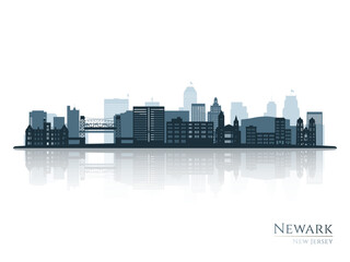 Newark skyline silhouette with reflection. Landscape Newark, New Jersey. Vector illustration.