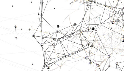 Multi color connected lines and dots network 3d illustration