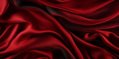 Fototapeta premium Black red silk satin. Beautiful soft folds. Shiny fabric.Dark luxury background with space for design.