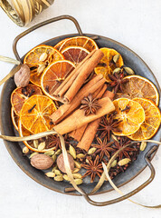 Mulled wine spice ingredients. On white background	