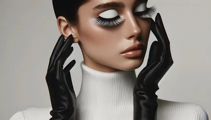 A fashionista lady wearing black gloves and glamours makeup, white eyelash © chand