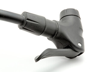 bike pump head close up (nozzle for presta and schrader valves) black isolated on white background...