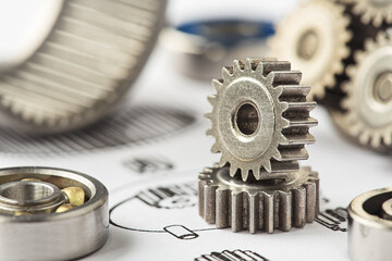 Gears, bearings and mechanism parts.Elements of mechanical blocksand construction.