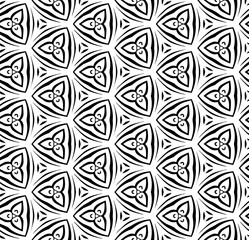 Black and white seamless abstract pattern. Background and backdrop. Grayscale ornamental design. Mosaic ornaments. Vector graphic illustration. EPS10.