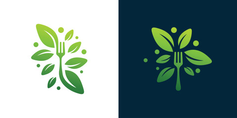Fork Tree Leaf Logo designs. Food Logo For Restaurant Healthy with Minimalist Style. Icon Symbol Vector Illustration.