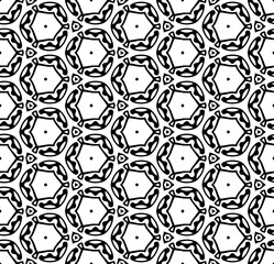Black and white seamless abstract pattern. Background and backdrop. Grayscale ornamental design. Mosaic ornaments. Vector graphic illustration. EPS10.