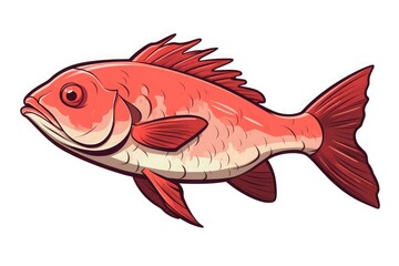 Baked red fish, manga style vector illustration, sticker