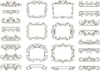 Calligraphic design elements . Decorative swirls or scrolls, vintage frames , flourishes, labels and dividers.