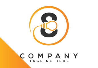 Letter 8 electric bulb Design Vector Template. industrial and technology logo symbols