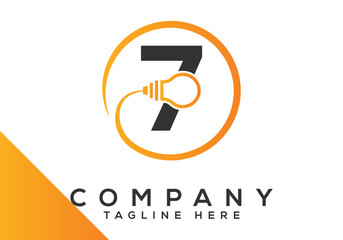Letter 7 electric bulb Design Vector Template. industrial and technology logo symbols