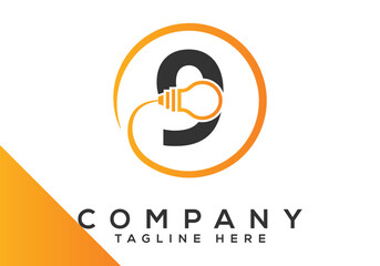 Obraz premium Letter 9 electric bulb Design Vector Template. industrial and technology logo symbols