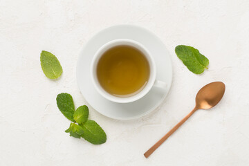 Fresh mint tea on concrete background,top view