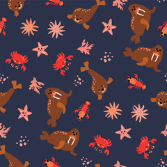 Seamless pattern with sea animals. Design for fabric, textiles, wallpaper, packaging.