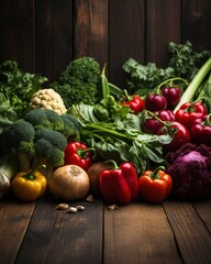 vegetables on wood background. Healthy lifestyle. organic raw food. copy space. plant based food consumption. environmentally responsible food choice