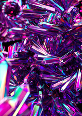 Magic Holographic 3D Crystals Background. 3D Render Illustration. - 688131456