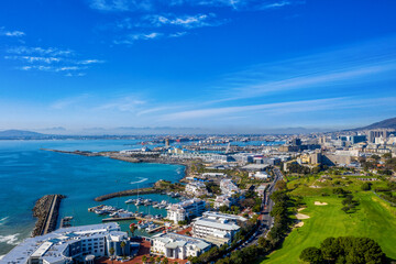cape town aerial panorama waterfront and port, the ocean , prime luxury real estate