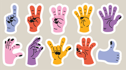 Collection of gesture signs from human hands. A set of fingers showing emotions and directions. gesture finger in flat design. communication expressions with hand sign in trendy style. vector icon