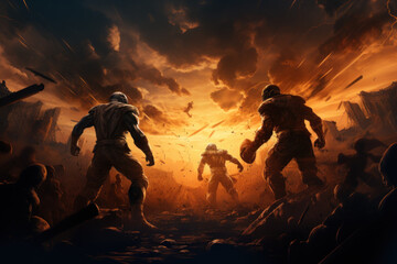 Obraz premium American football game illustration, sunset background