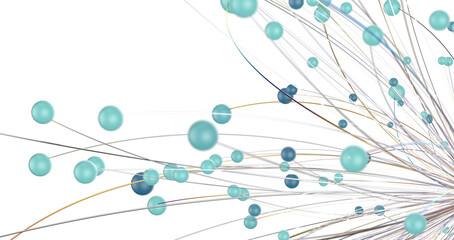 Gene lines and nodes, biological gene structure, 3d rendering.