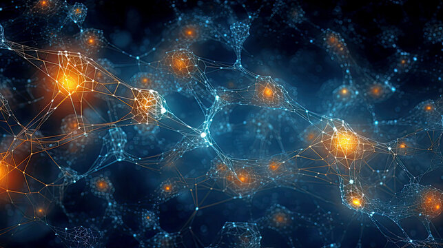 Futuristic glow neural connections wallpaper. AI generated illustration.