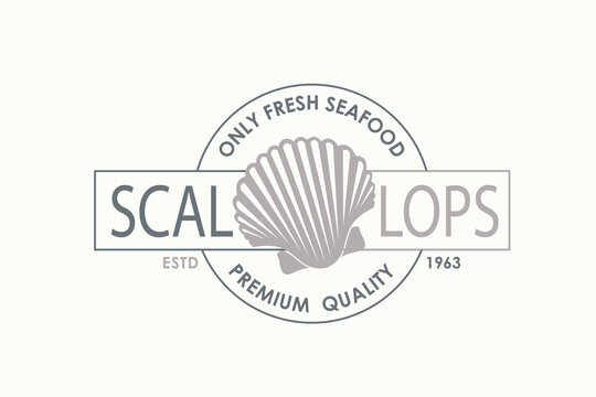 label of fresh scallop shell isolated on light background