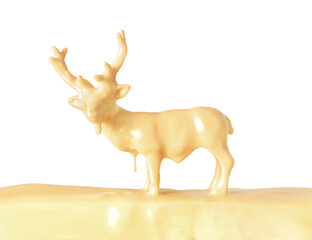 Deer made of milk chocolate with dripping drops isolated on a white background © Krafla