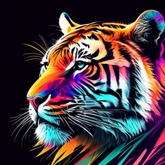 Abstract  tiger animal  closeup pastel neon colors, wallpaper background generative AI