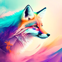 Abstract fox  animal pastel colors digital wallpaper background generative AI