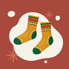warm knitted socks in yellow - cozy winter illustration