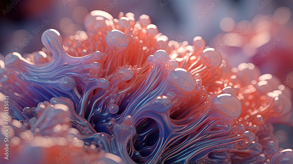 Poster Scientific abstraction with futuristic textured tissue waves. Tech background with close-up wave bio texture
