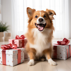 A cute doggy with gift box