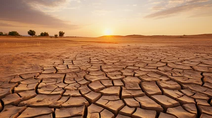 Türaufkleber Desiccated Cracked Earth Surface Highlights Harsh Reality of Drought and Climate Crisis © Linus