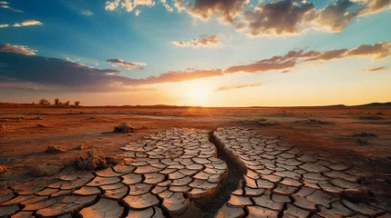 Deurstickers Arid Cracked Earth Landscape Depicts Severe Drought and Climate Change Challenge © Linus