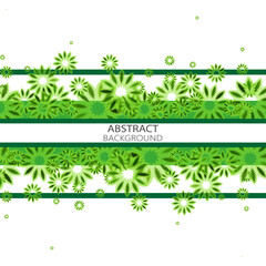 Green abstract floral shapes on a white background.