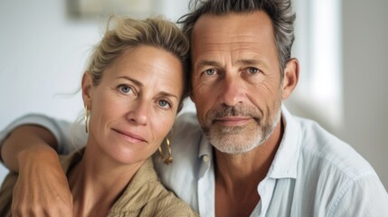 Embracing in their European residence, the couple shares a serene moment.