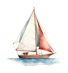 Fototapeta premium blue sailboat with a red sail image,