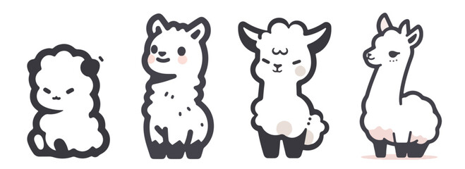 Sweet adorable little llama, white simple little animal graphic, vector illustration for children