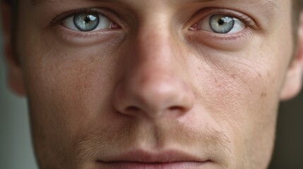 A tight frame capturing the man's eyes in striking detail.