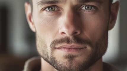 Obraz premium Extreme close-up highlighting the intensity of the man's gaze.