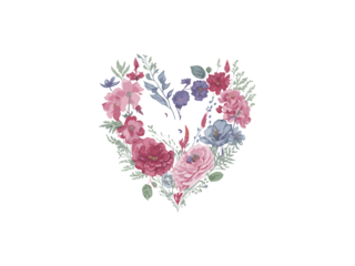 Heart made of roses and flowers, valentines women mother's day vector illustration frame clipart