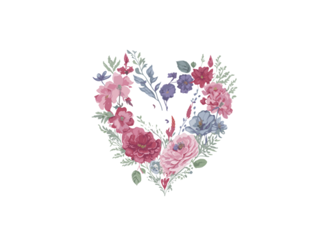 Heart made of roses and flowers, valentines women mother's day vector illustration frame clipart