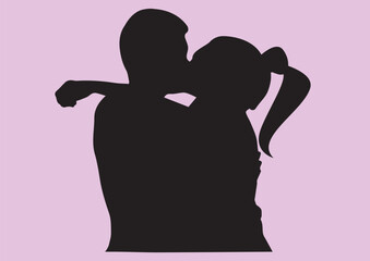 Silhouettes. A man and a woman. Kiss. The stencil. guy and girl kissing