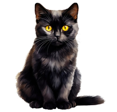 black cat sitting on a white background