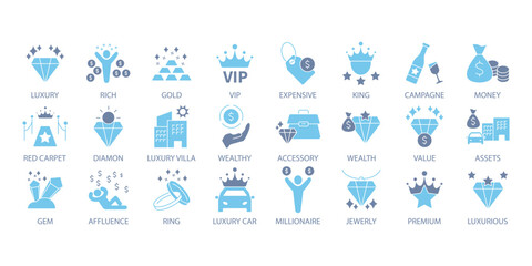 Fototapeta na wymiar Luxury icons set. Set of editable stroke icons.Vector set of Luxury