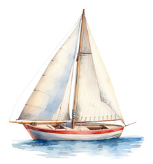 Fototapeta premium blue sailboat with a red sail image,