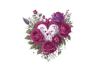 Heart made of roses and flowers, valentines women mother's day vector illustration frame clipart