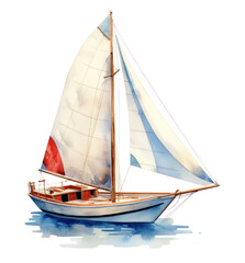 Fototapeta premium blue sailboat with a red sail image,